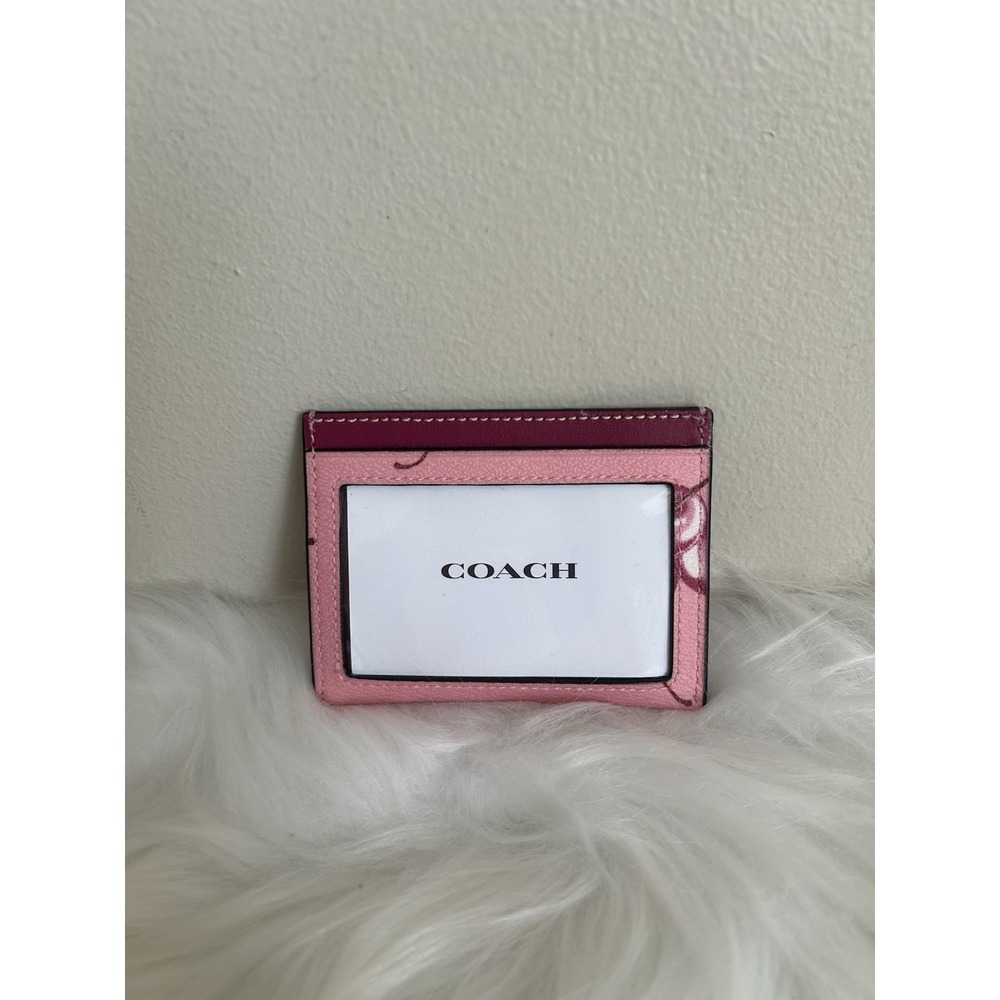 Coach Cherry Print‎ Pink Crossgrain Leather Card Case Excellent - Picture 2 of 3